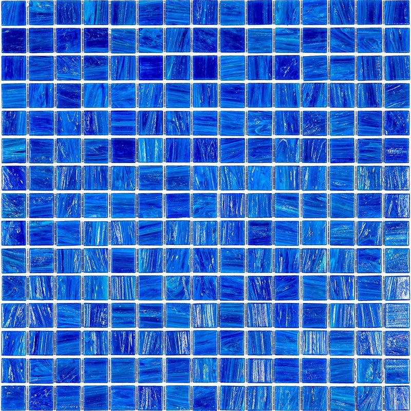 Brushed Sapphire Blue Squares Glass Pool Tile Sample