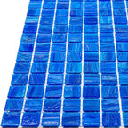 Brushed Sapphire Blue Squares Glass Pool Tile | Tile Club