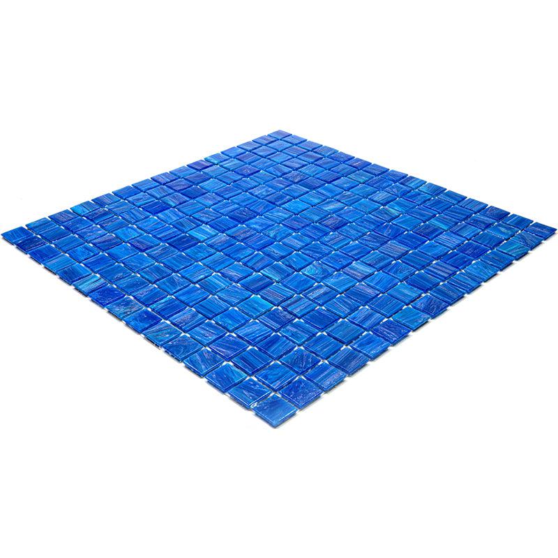 Brushed Sapphire Blue Squares Glass Pool Tile