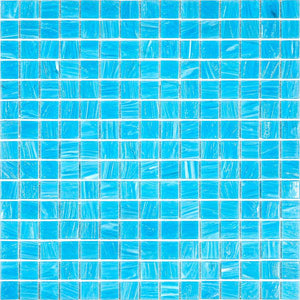 Brushed Sky Blue Mixed Squares Glass Pool Tile Sample