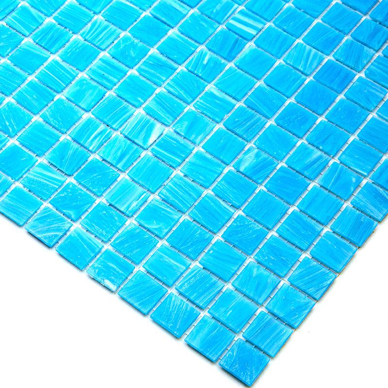 Brushed Sky Blue Mixed Squares Glass Pool Tile