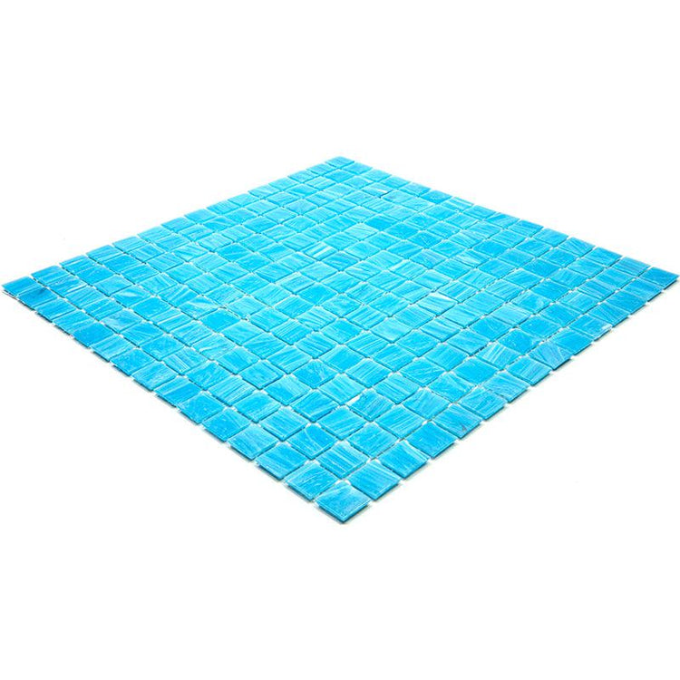Brushed Sky Blue Mixed Squares Glass Pool Tile | Tile Club