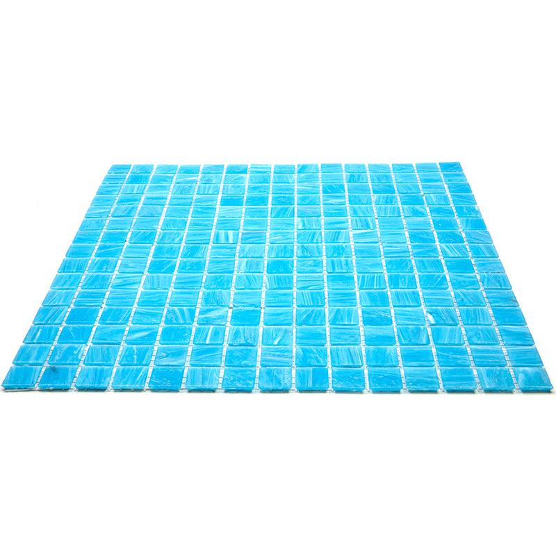 Brushed Sky Blue Mixed Squares Glass Pool Tile | Tile Club