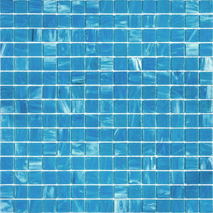 Brushed Sky Blue and White Mixed Squares Glass Pool Tile Sample