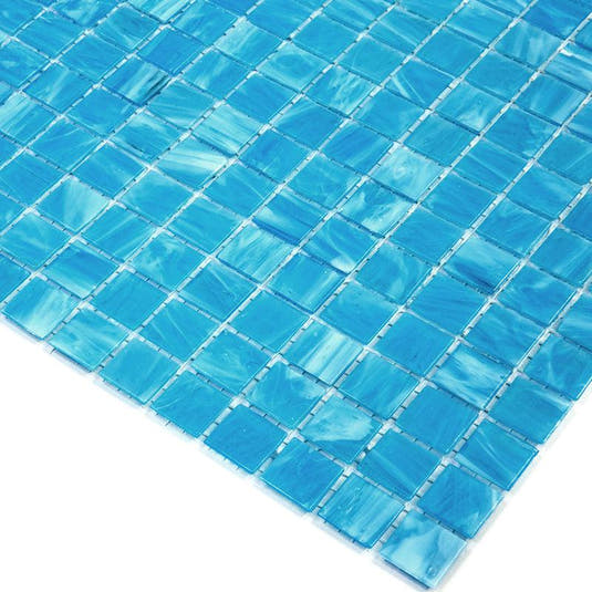 Brushed Sky Blue and White Mixed Squares Glass Pool Tile | Tile Club