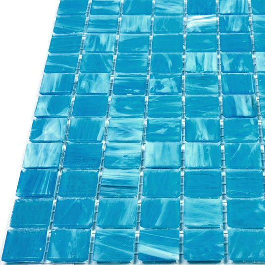 Brushed Sky Blue and White Mixed Squares Glass Pool Tile | Tile Club
