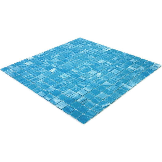 Brushed Sky Blue and White Mixed Squares Glass Pool Tile | Tile Club