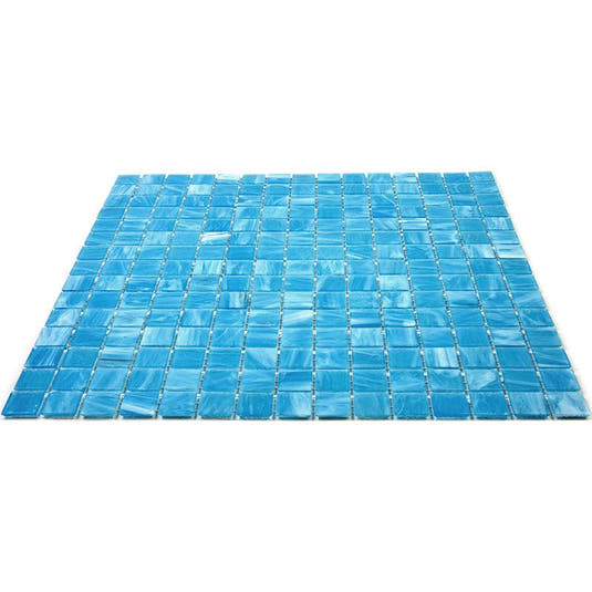 Brushed Sky Blue and White Mixed Squares Glass Pool Tile | Tile Club
