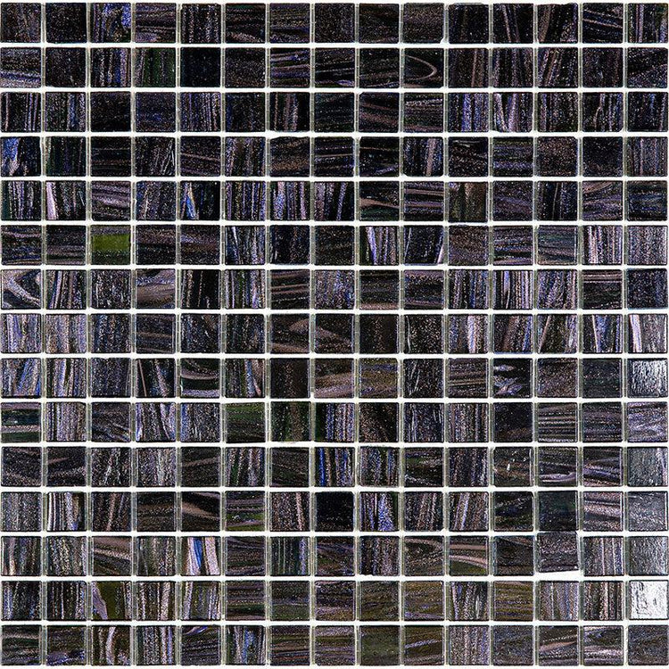 Brushed Sparkly Pearl Black Glossy Squares Glass Pool Tile