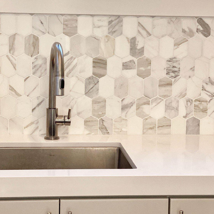 Calacatta Gold Elongated Hexagon Kitchen Backsplash Tile