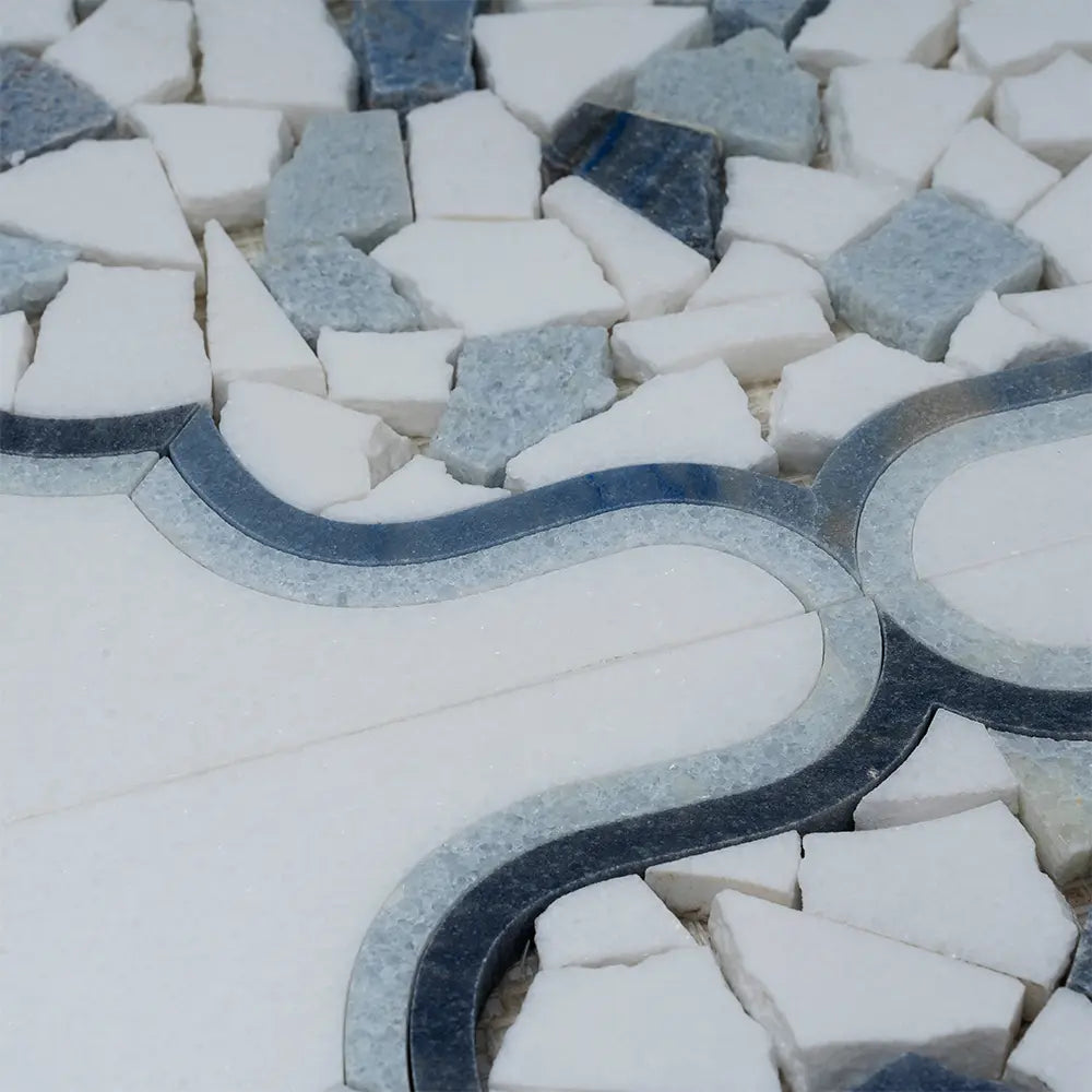 Santorini Medallion Blue Marble Mosaic Tile | Tile Club
