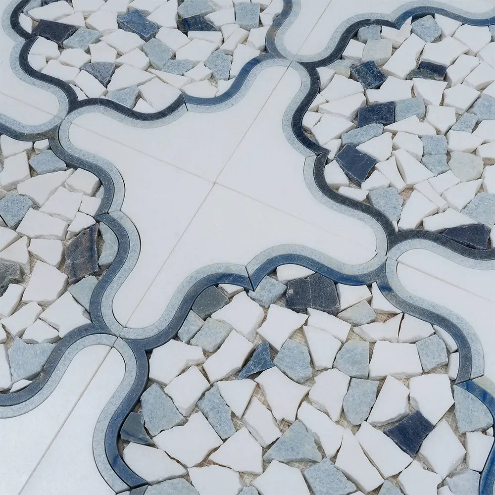 Santorini Medallion Blue Marble Mosaic Tile | Tile Club