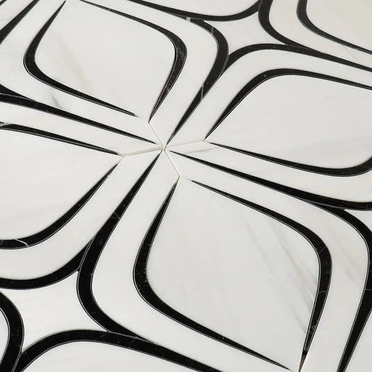 Santorini Retro Star White and Black Marble Mosaic Tile | Tile Club