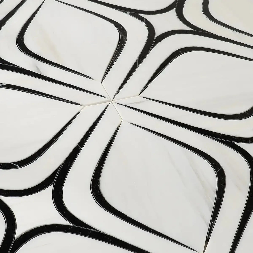 Santorini Retro Star White and Black Marble Mosaic Tile | Tile Club