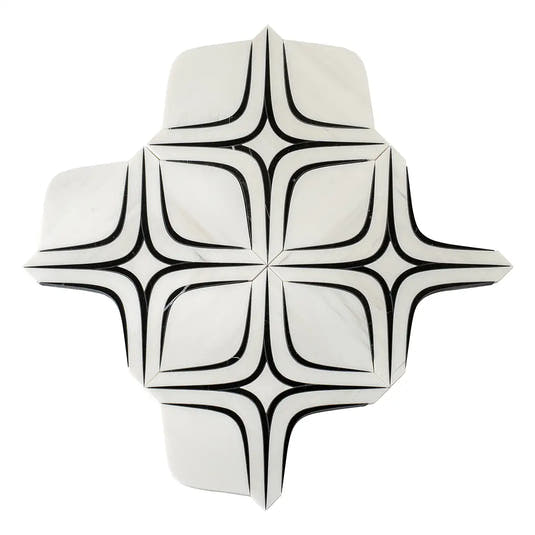 Santorini Retro Star White and Black Marble Mosaic Tile | Tile Club