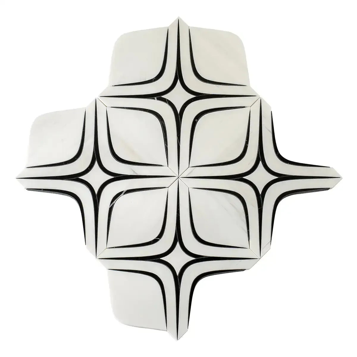 Santorini Retro Star White and Black Marble Mosaic Tile | Tile Club