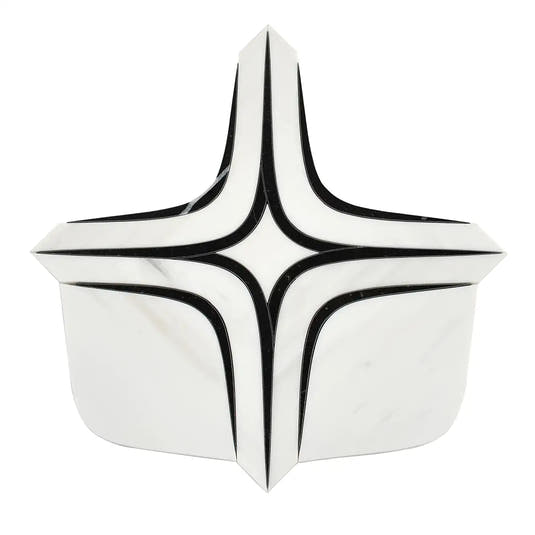Santorini Retro Star White and Black Marble Mosaic Tile | Tile Club