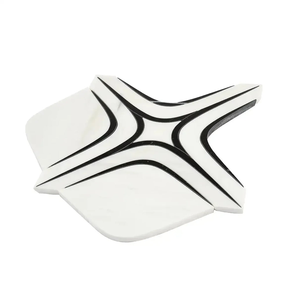Santorini Retro Star White and Black Marble Mosaic Tile | Tile Club