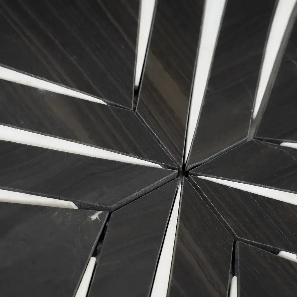 Santorini Retro Star Black Marble Mosaic Tile | Tile Club