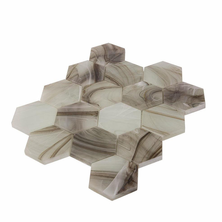 Sea Glass Hexagon Amber Mosaic Tile | Tile Club
