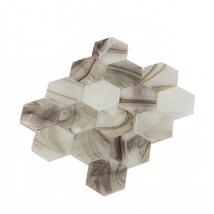 Sea Glass Hexagon Amber Mosaic Tile | Tile Club