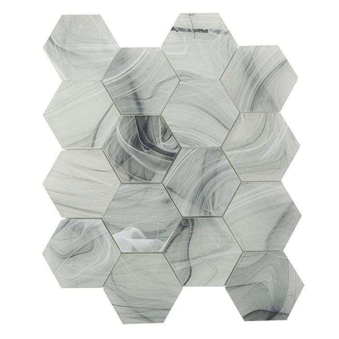 Sea Glass Hexagon Grey Mosaic Tile