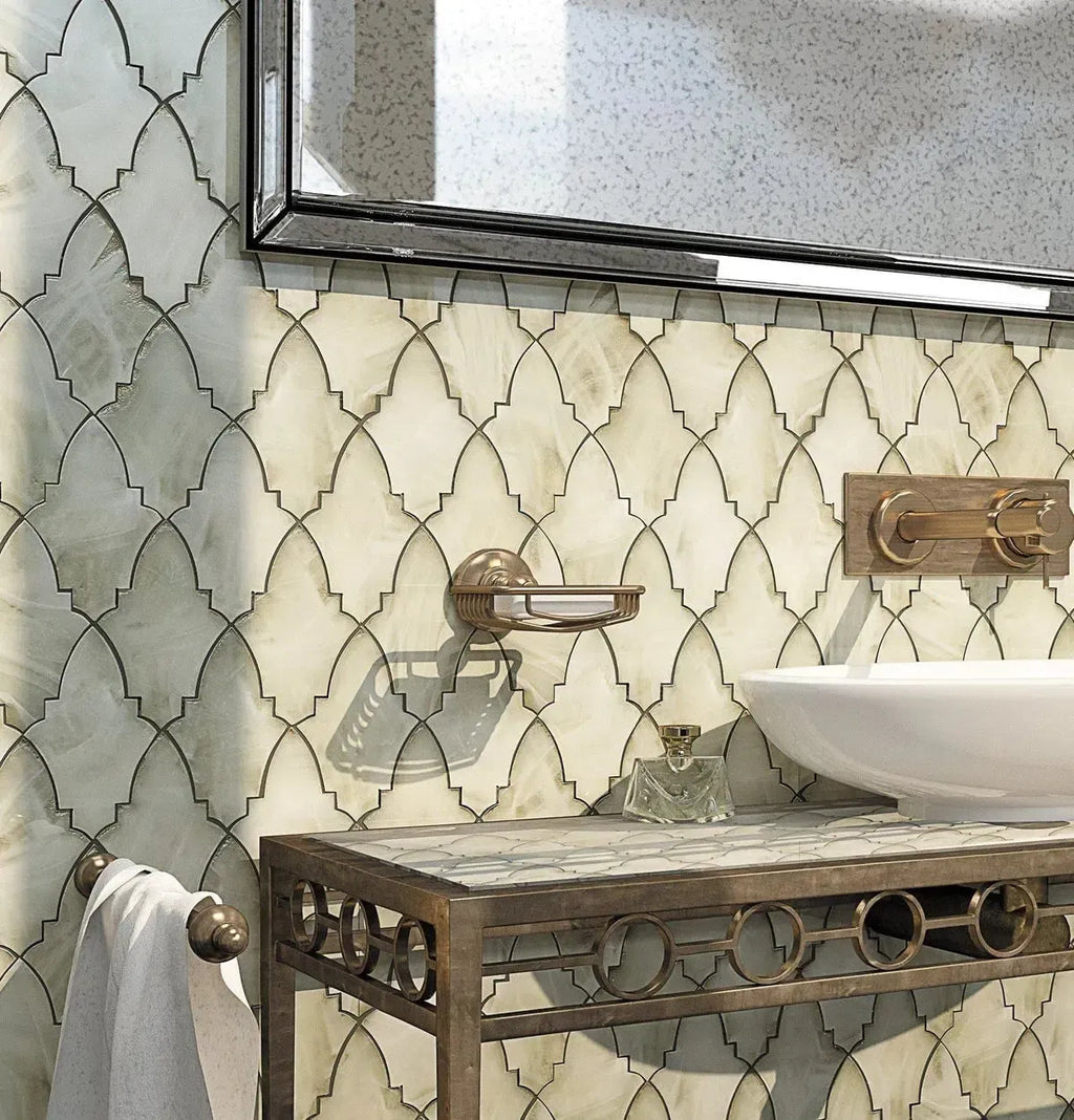 Sea Glass Louvre Platinum White Mosaic Tile 1