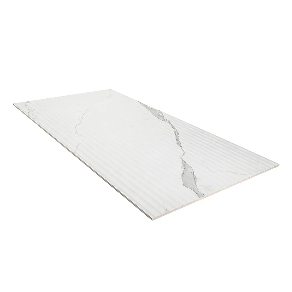 Eterica Fluted White & Gray Marbled 24x48 Porcelain Tile | Tile Club