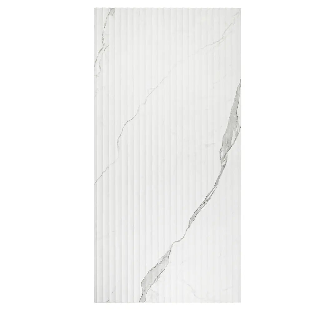 Eterica Fluted White & Gray Marbled 24x48 Porcelain Tile | Tile Club