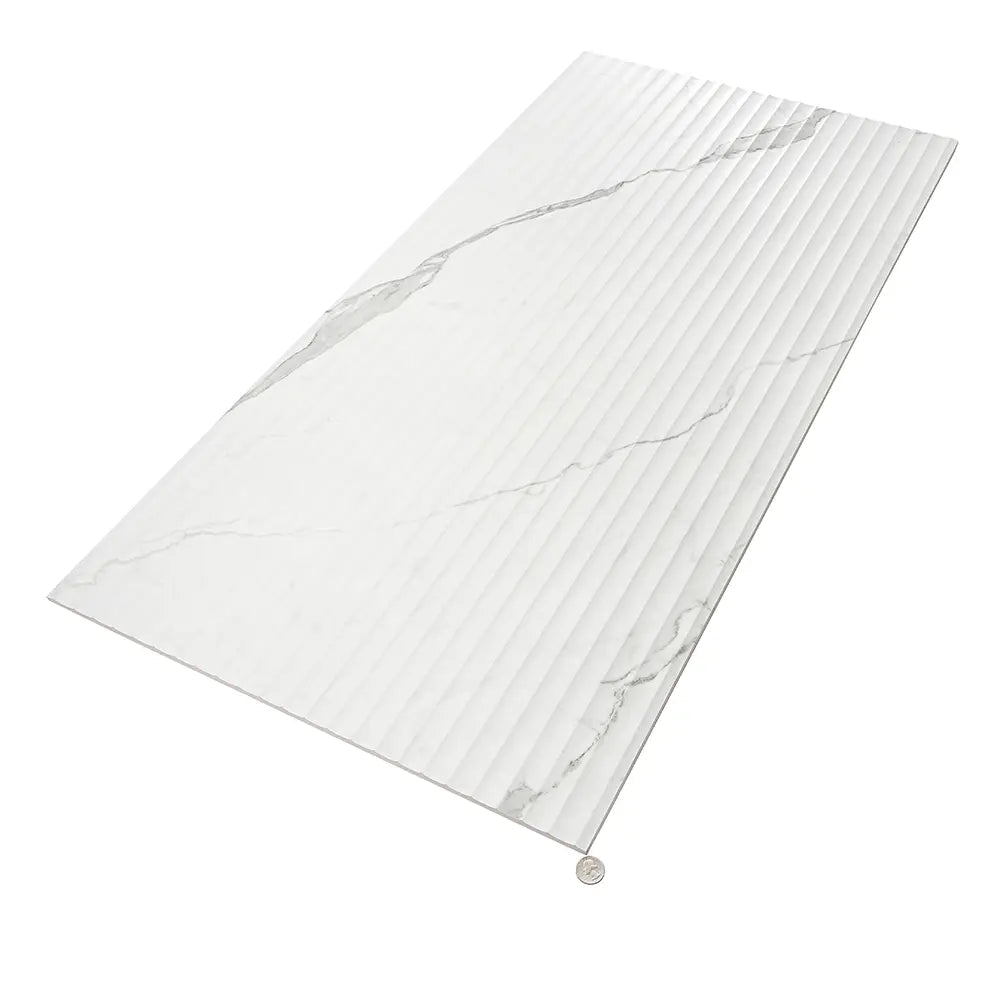 Eterica Fluted White & Gray Marbled 24x48 Porcelain Tile | Tile Club