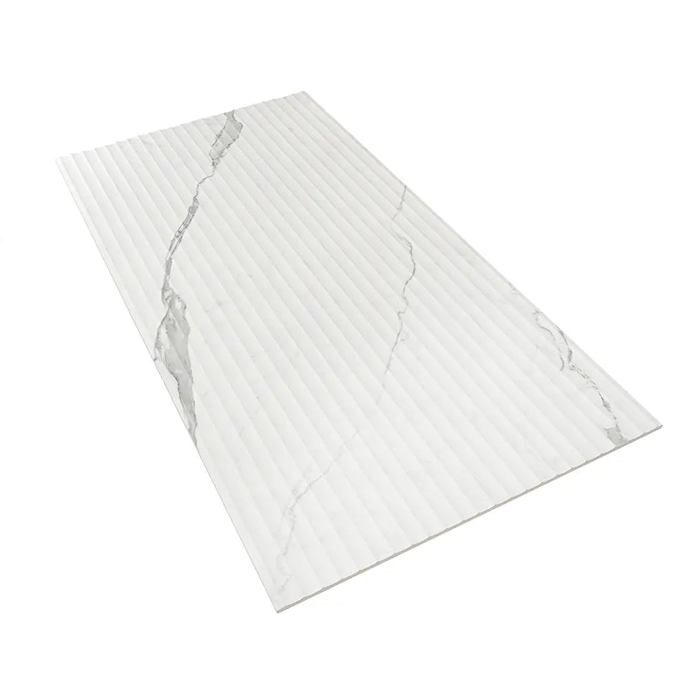 Eterica Fluted White & Gray Marbled 24x48 Porcelain Tile | Tile Club