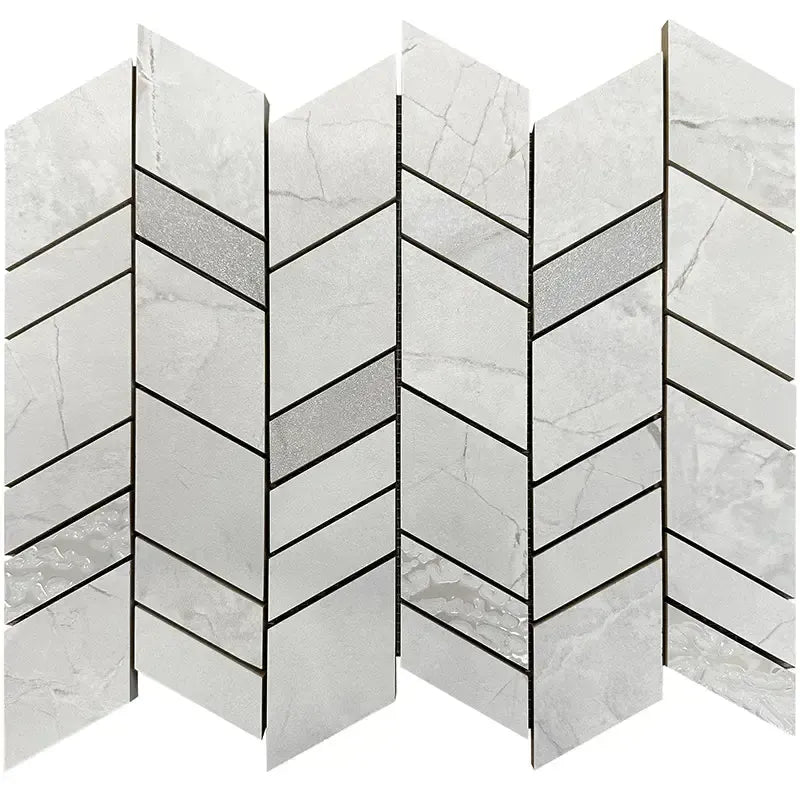 Panorama Gray Marbled Herringbone Mosaic