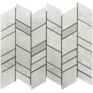 Panorama Gray Marbled Herringbone Mosaic