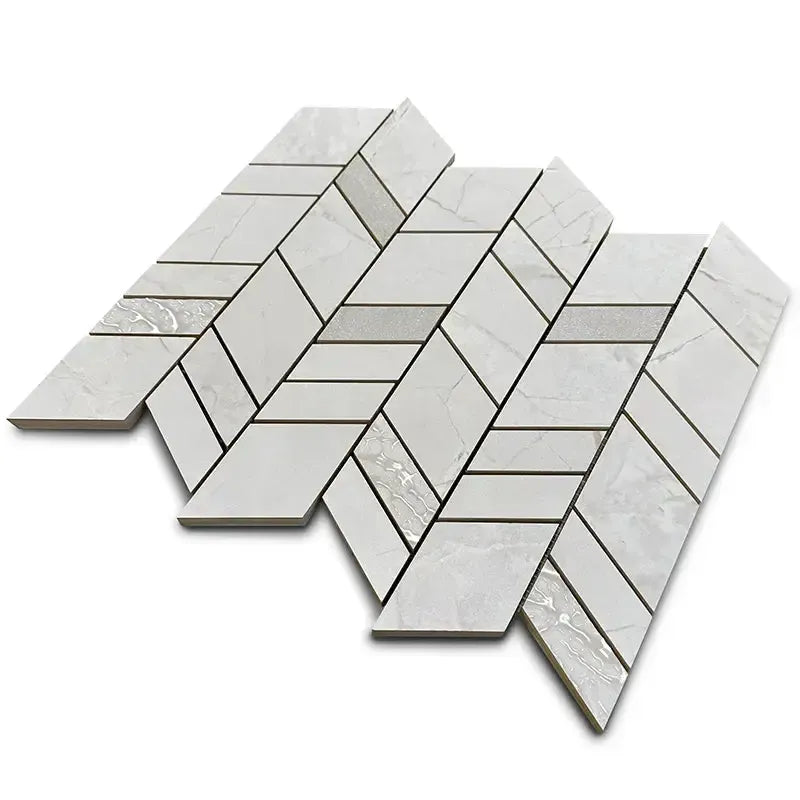 Panorama Gray Marbled Herringbone Mosaic | Tile Club