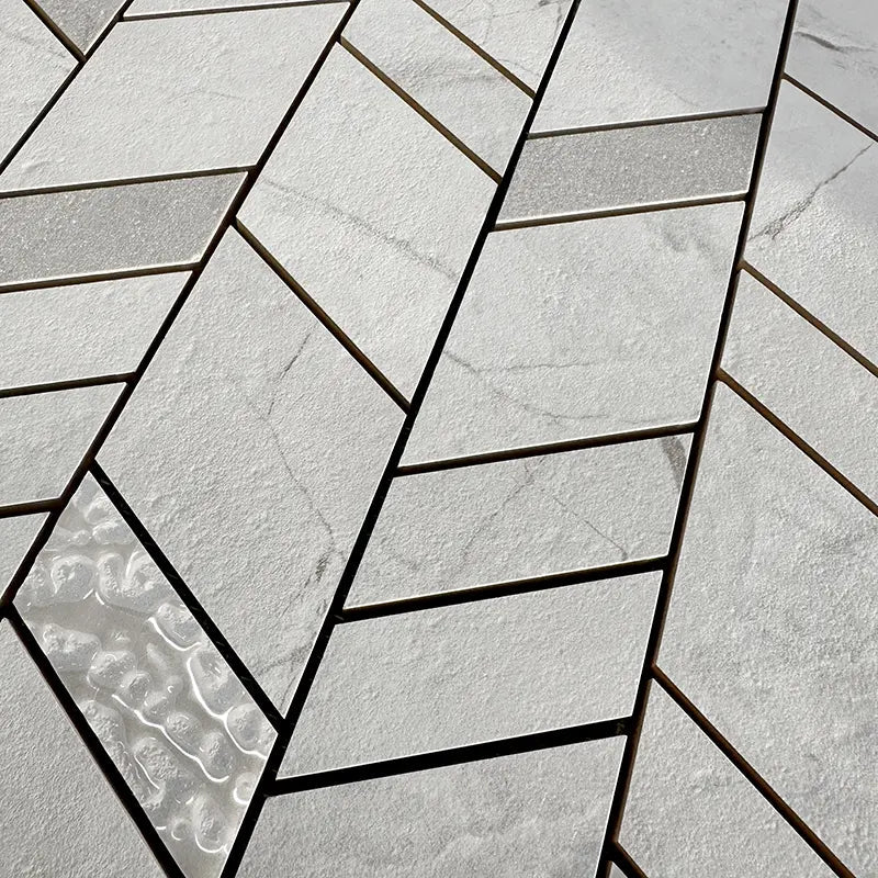 Panorama Gray Marbled Herringbone Mosaic