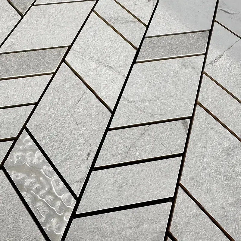 Panorama Gray Marbled Herringbone Mosaic | Tile Club