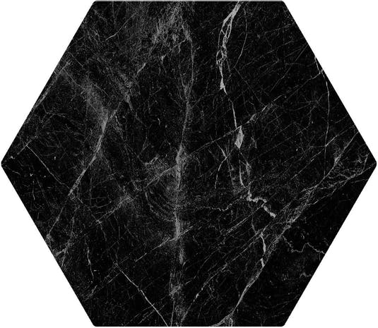 Cosmo Black Marbled Porcelain Hexagon Tile Sample