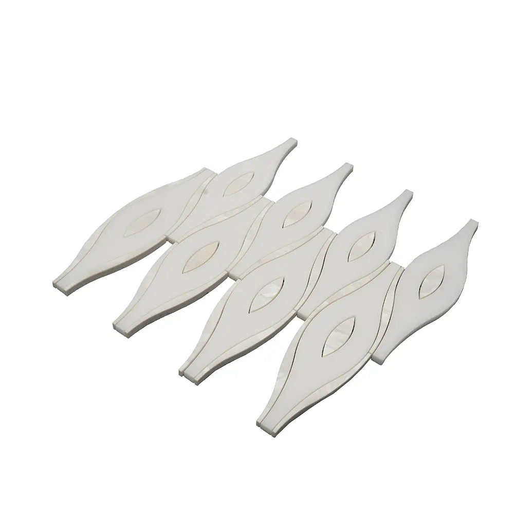 Pearl Wave White Marble & Mother Of Pearl Waterjet Mosaic Tile | Tile Club