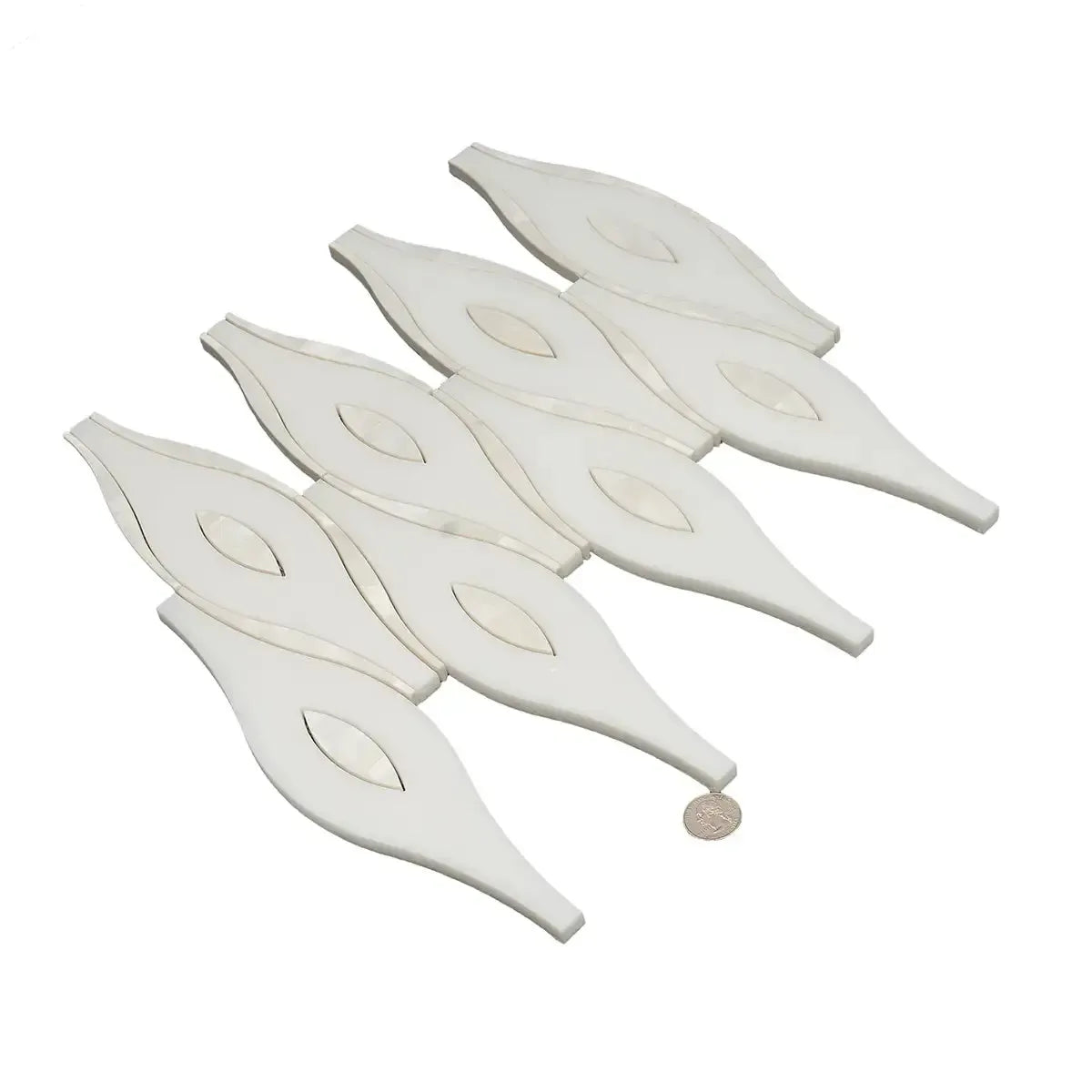 Pearl Wave White Marble & Mother Of Pearl Waterjet Mosaic Tile | Tile Club