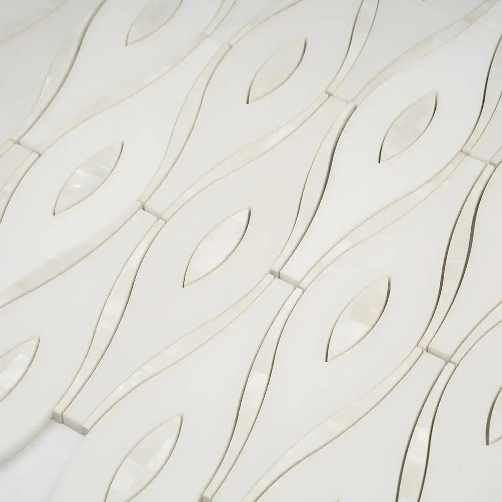 Pearl Wave White Marble & Mother Of Pearl Waterjet Mosaic Tile | Tile Club