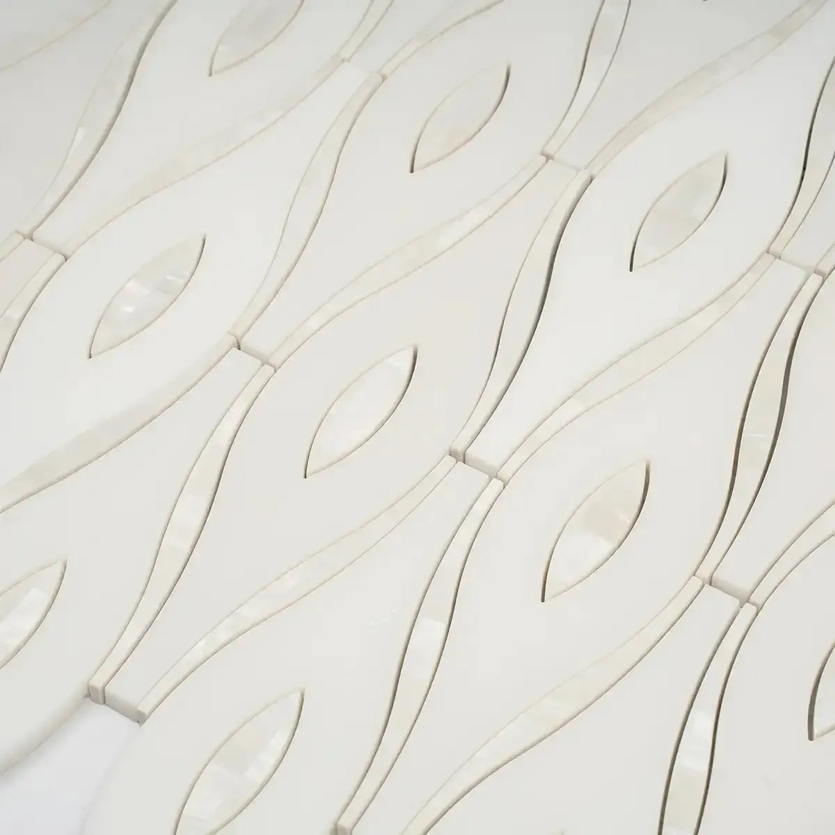 Pearl Wave White Marble & Mother Of Pearl Waterjet Mosaic Tile | Tile Club