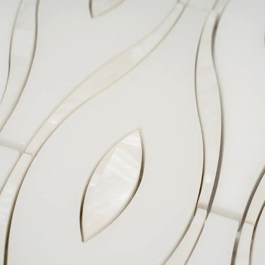 Pearl Wave White Marble & Mother Of Pearl Waterjet Mosaic Tile | Tile Club