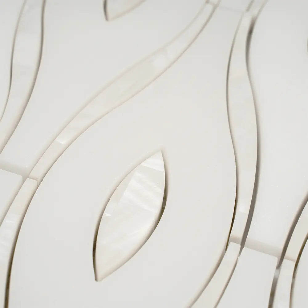 Pearl Wave White Marble & Mother Of Pearl Waterjet Mosaic Tile | Tile Club