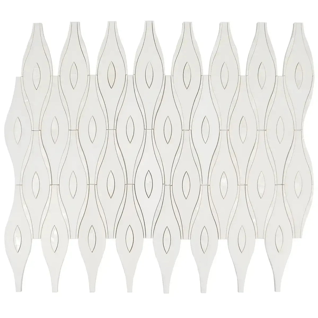 Pearl Wave White Marble & Mother Of Pearl Waterjet Mosaic Tile | Tile Club