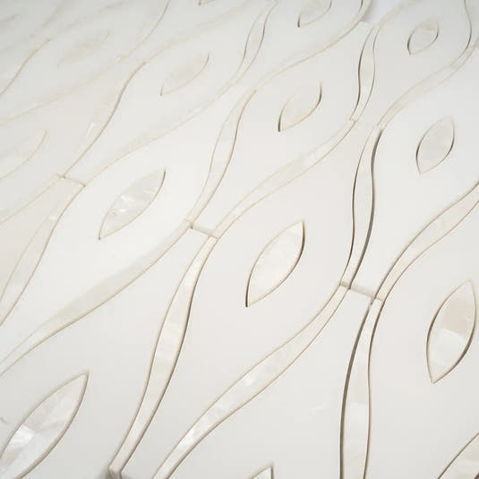 Pearl Wave White Marble & Mother Of Pearl Waterjet Mosaic Tile | Tile Club