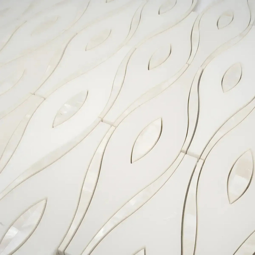 Pearl Wave White Marble & Mother Of Pearl Waterjet Mosaic Tile | Tile Club
