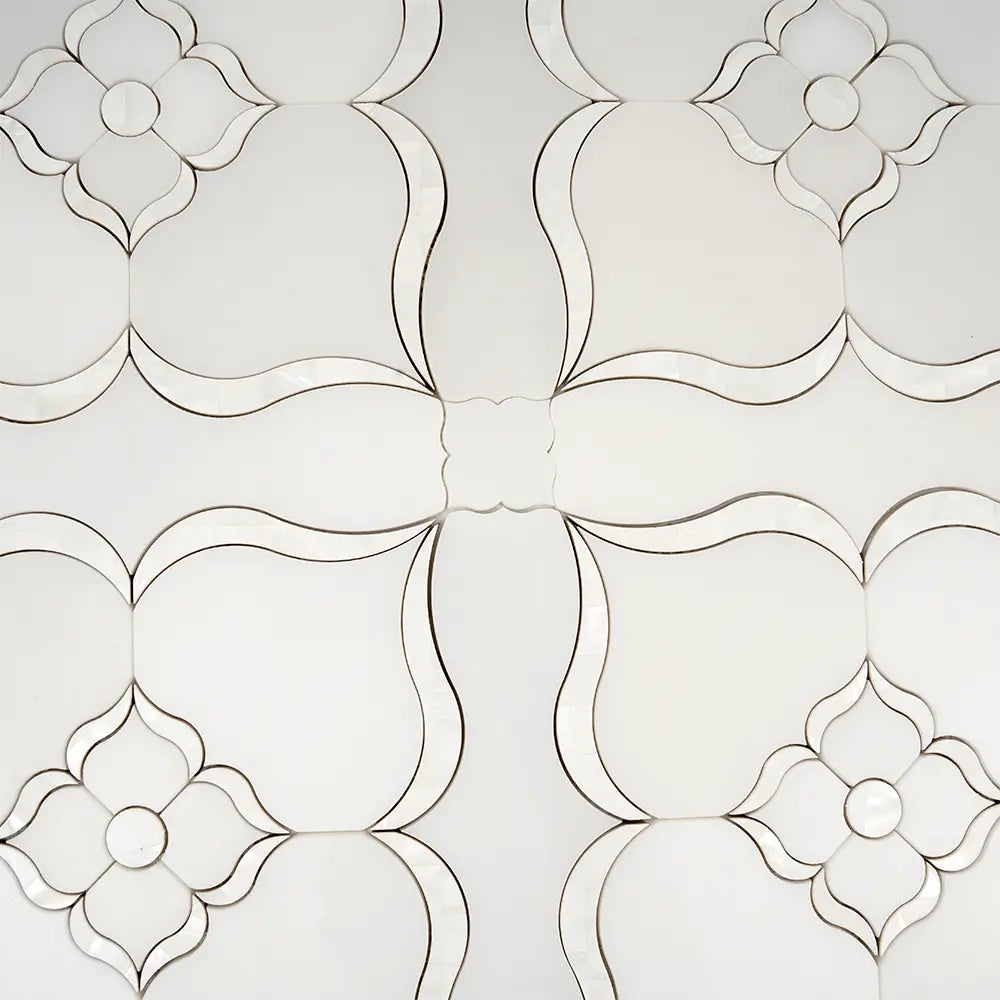 Pearl Flower White Marble & Mother Of Pearl Waterjet Mosaic Tile | Tile Club