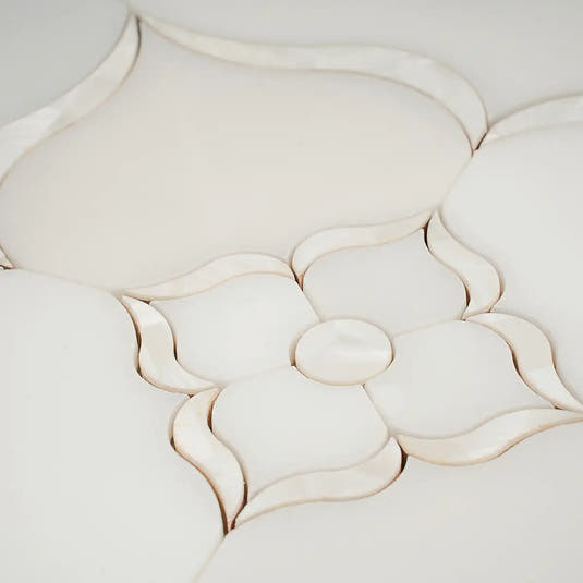Pearl Flower White Marble & Mother Of Pearl Waterjet Mosaic Tile | Tile Club
