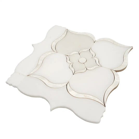 Pearl Flower White Marble & Mother Of Pearl Waterjet Mosaic Tile | Tile Club