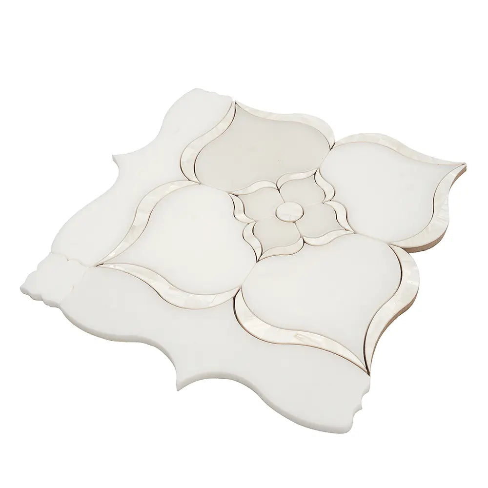 Pearl Flower White Marble & Mother Of Pearl Waterjet Mosaic Tile | Tile Club